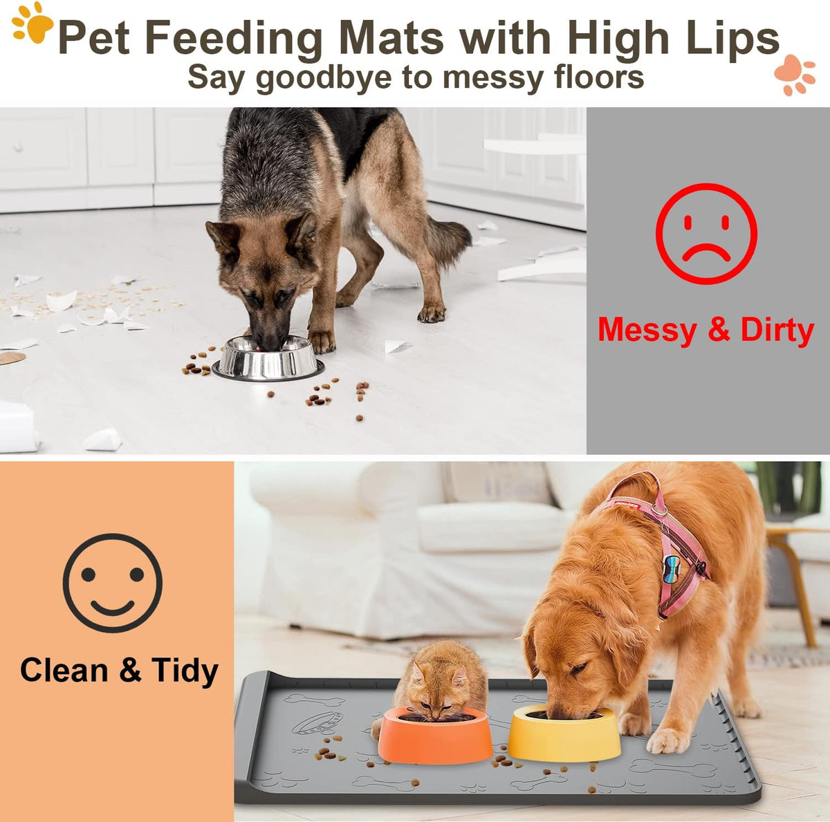 Dog Food Mat 36"x24" - Silicone Dog Mat for Food and Water Large Pet Feeding Mats with Residue - Gray / 28"L x 20"W - image 2