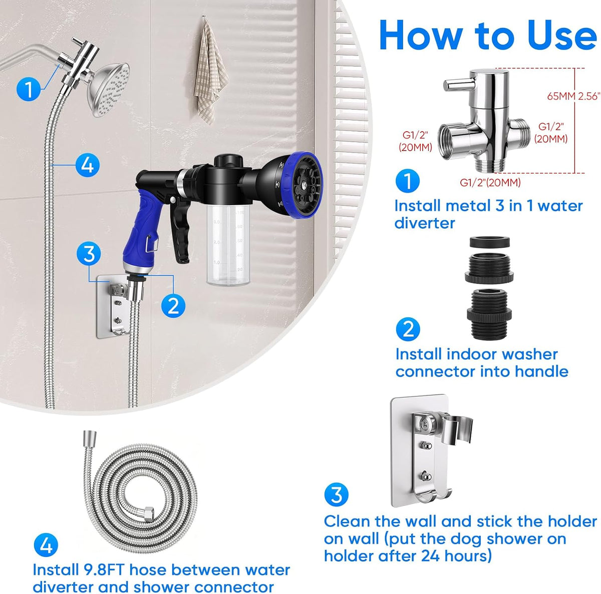 Dog Shower Attachment Water Hose Nozzle Sprayer Set – Essentials for Dogs - 9.8FT Tub Faucet Sprayer - image 4