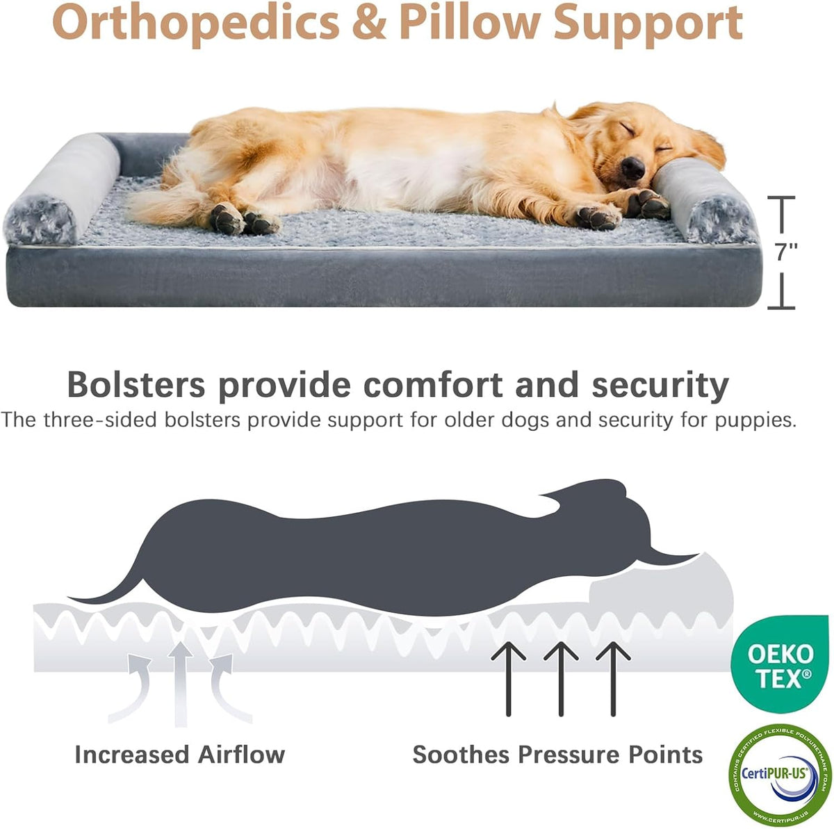 Orthopedic Washable Large Dog Bed for Senior Dog Comfy Sleep – Essentials for Dogs - 36"l x 27"w x 6.5"th / Grey - image 3