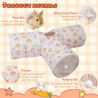 Bunny Tunnels & Tubes, 3-Way Collapsible Rabbit Hideout for Bunnies – Essentials for Small Pets - Carrot - image 3
