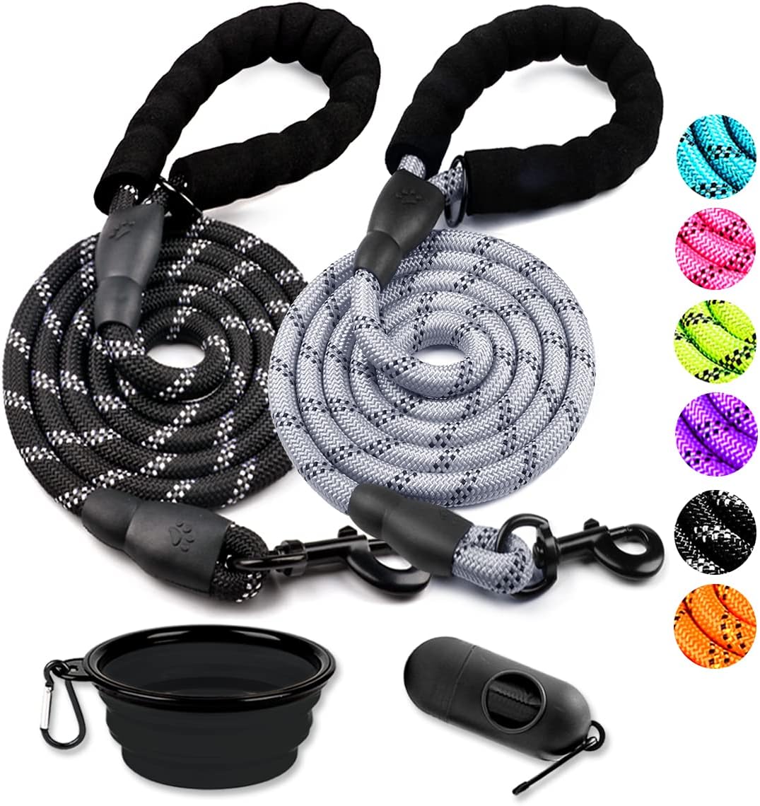 COOYOO 2 Pack Dog Leash 5 FT Heavy Duty - 1/2"x 6 FT (18~120 lbs.) / Set 5-Black+Grey