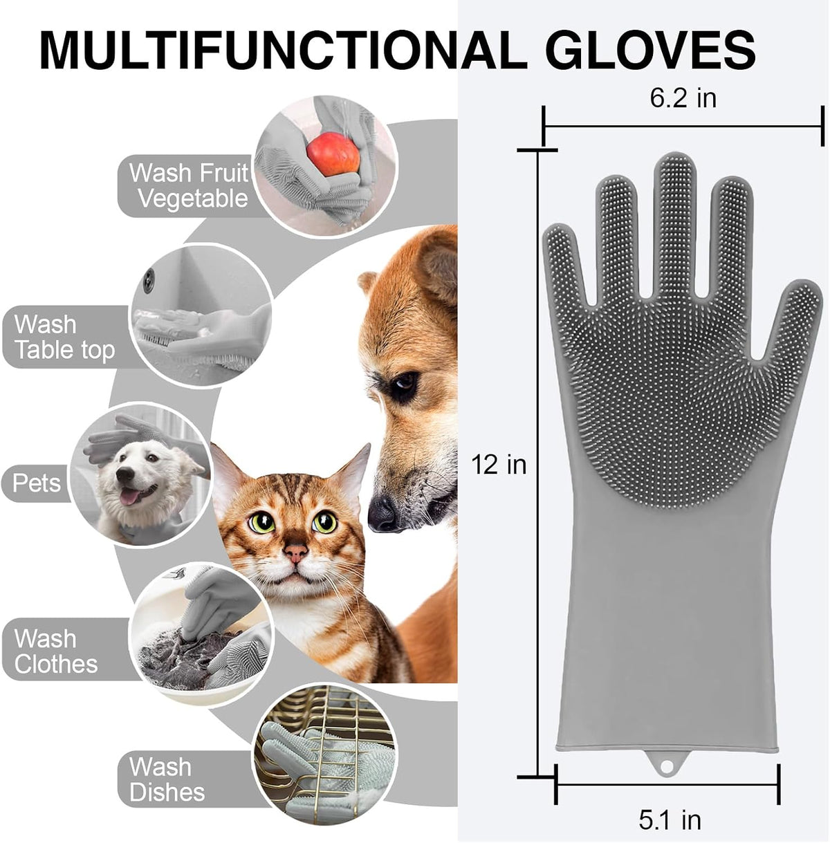 Pet Grooming Gloves, 5-Finger Silicone Dog Bath Scrubber with High-Density Teeth, Reusable Washing - Blue - image 3