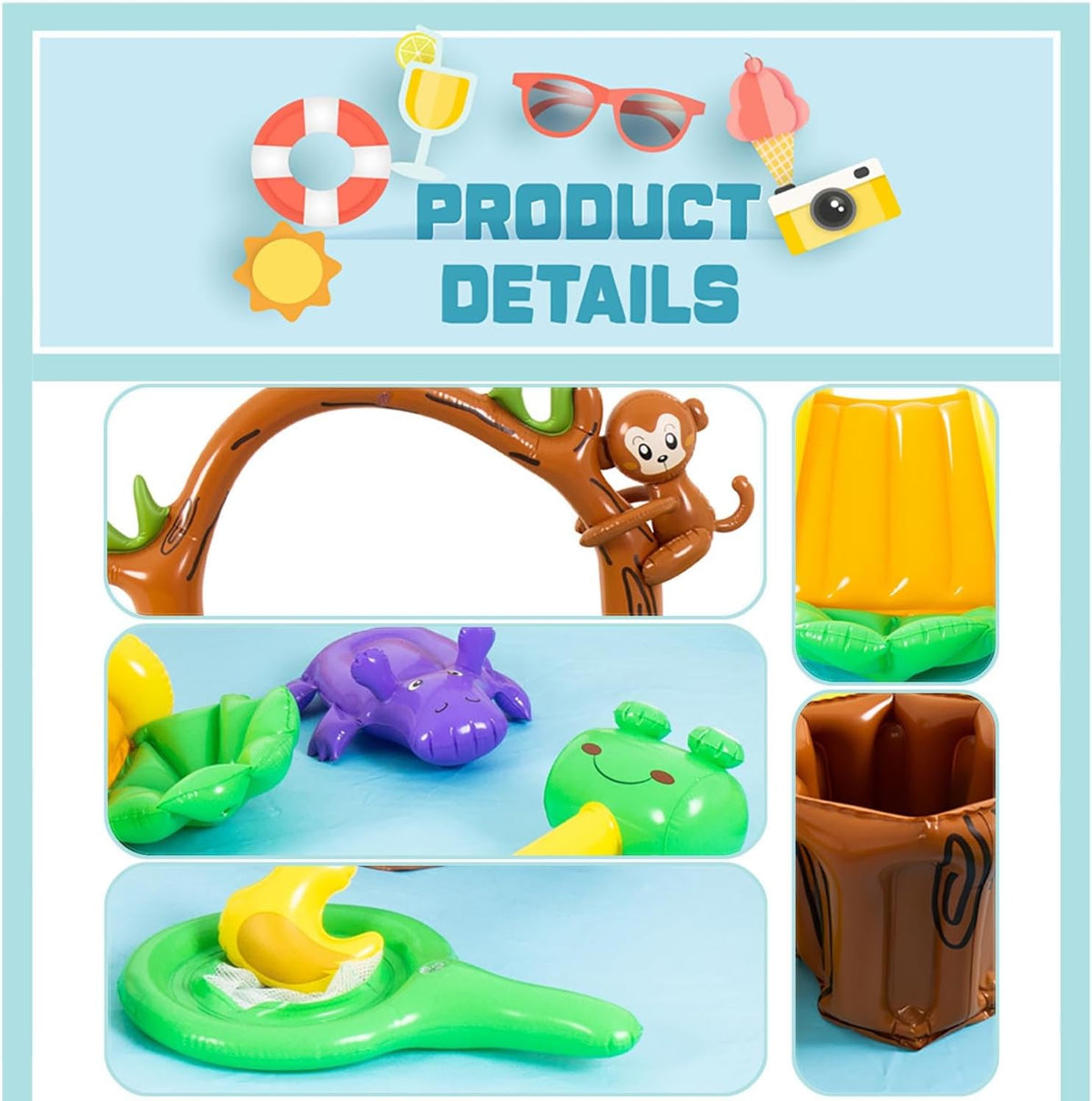 LUKBERA inflatable animal kids pool with slide, sprinkler arch and toy animals - view 7
