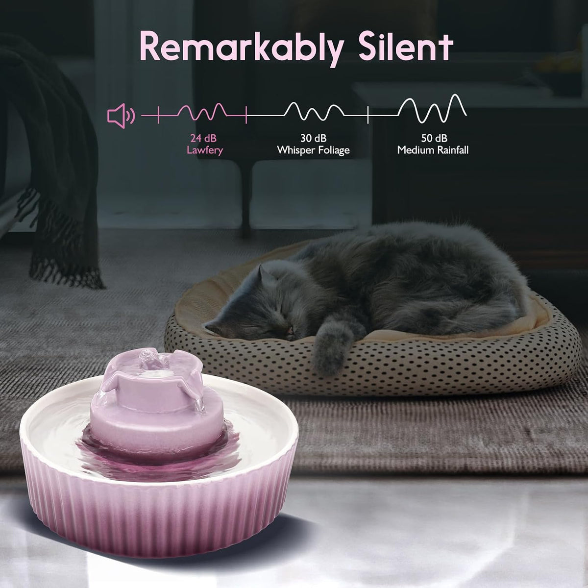 Lawfery Ceramic Cat Water Fountain - Purple Ceramic Fountain - image 3