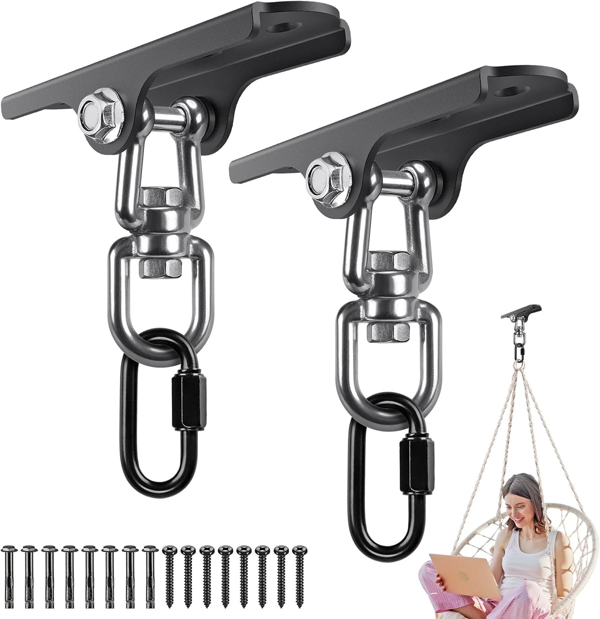2Pack Heavy Duty Swing Hanger 180° Ceiling Swing Mount 2000 LBS - 360° Swivel Dual U-ring Swing Hanger ( 2 Pack )