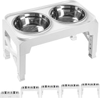 Hubulk Elevated Dog Bowls with 2 Stainless Steel Dog Food & Water - M (8" for M/L Dogs) / White