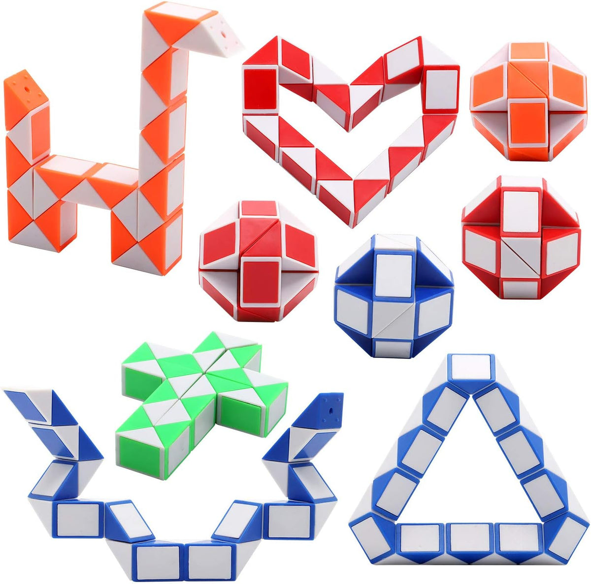 Yeetec mini snake cube puzzle 9 pack, 24 block twist toys in assorted two-tone colors