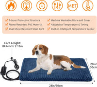 Heated Dog Bed, Waterproof Adjustable Temperature Dog Cat Heating Pad with Timer, Indoor Pet - M: 28" x 20" / Navy Blue - image 3