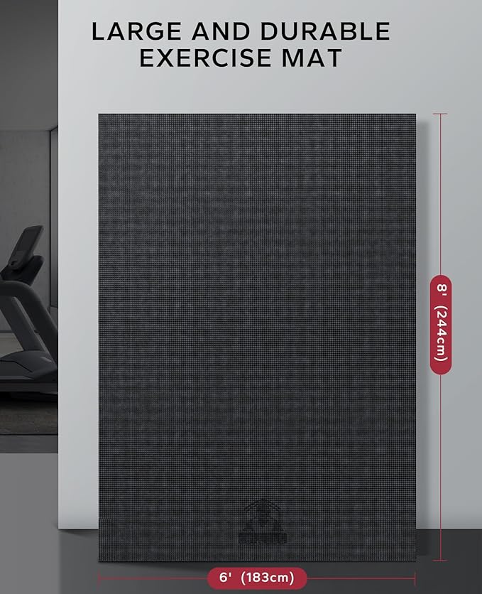 HAPBEAR Extra Large Exercise Mat-7'x5'/6'x8'/6'x9'/6'x10'/6'x12'x8mm(1/3 inch),Non-Slip, Ultra Durable, Thick Workout Mats for Home Gym Flooring Cardio, Yoga Mats for Fitness, High-Density Exercise Mat, Shoes-Friendly