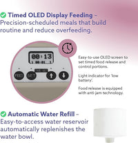 Automatic Dog & Cat Food Feeder with Water Dispenser – Smart Pet Feeder with Portion Control, OLED Display, Anti Jam Design, Battery Operated Dispenser for Small Pets - Taupe