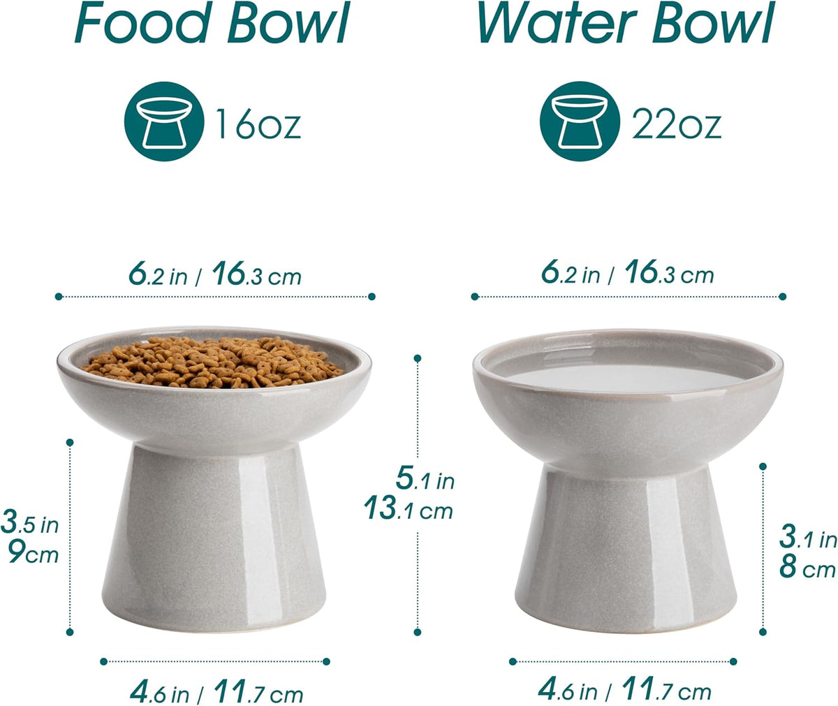vancasso 2-Pack 6.2" Wide Elevated Cat Bowls - Grey / Food & Water Bowl Set - image 2