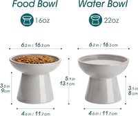 vancasso Ceramic Elevated Cat Bowls 2-Pack - 6.2" Extra Wide Raised Cat Food & Water Dishes, 5.1" Optimal Height Anti-Whisker Fatigue Shallow Bowls for Cats/Kittens/Dogs, Lead & Cadmium Free (Grey)