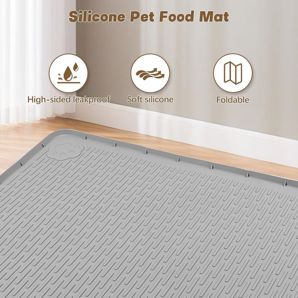 Cat Food Mat Extra Large Silicone Pet Bowl Mat 40''x28'' - Light Grey / 34"L x 22"W - image 3