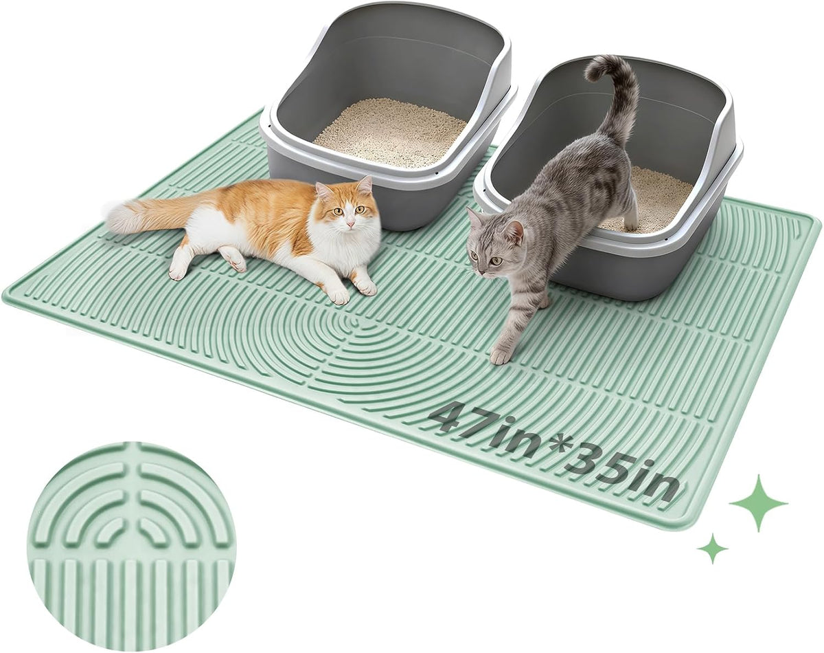 Cat Litter Mat,47" x 35" Extra Large Silicone Waterproof Litter Trapping Mat for Scatter Control - 47" x 35" / Green