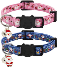 Halloween Cat Collar, Cotton 2 Pack Cat Collar with Bells - Xmas / 7-11''