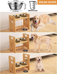 Elevated Dog Bowls, Raised Dog Bowl Stand Adjustable Small - Bamboo / Medium / Without Mat - image 2