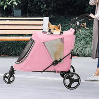 Athena Collection 3 Wheels Pet Stroller Fabric Dog Cart Dog Stroller for Large Dogs 55 Lbs Pet Stroller with Mesh Windows, Zipper Back Pocket, Safety Tether, Angle Adjustable Handlebar, Pink