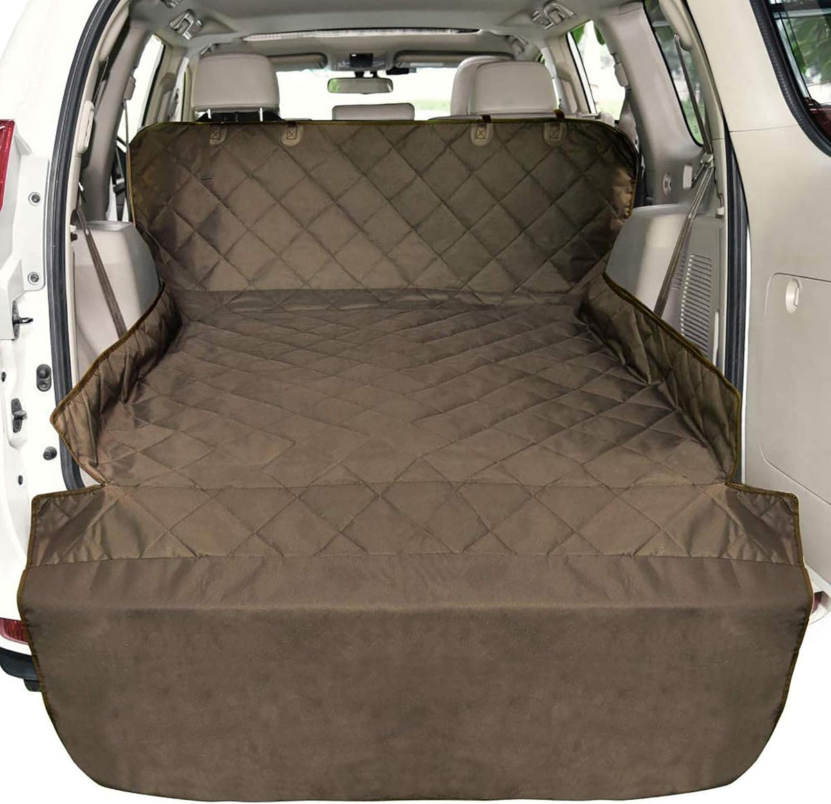SUV Cargo Liner for Dogs - Trunk Cover for SUV with Bumper Flap Protector – Essentials for Dogs - Brown / Standard: 55" x 91"