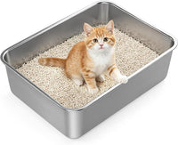 Stainless Steel Litter Box with Scoop, Small Metal Pan for Cats - silver