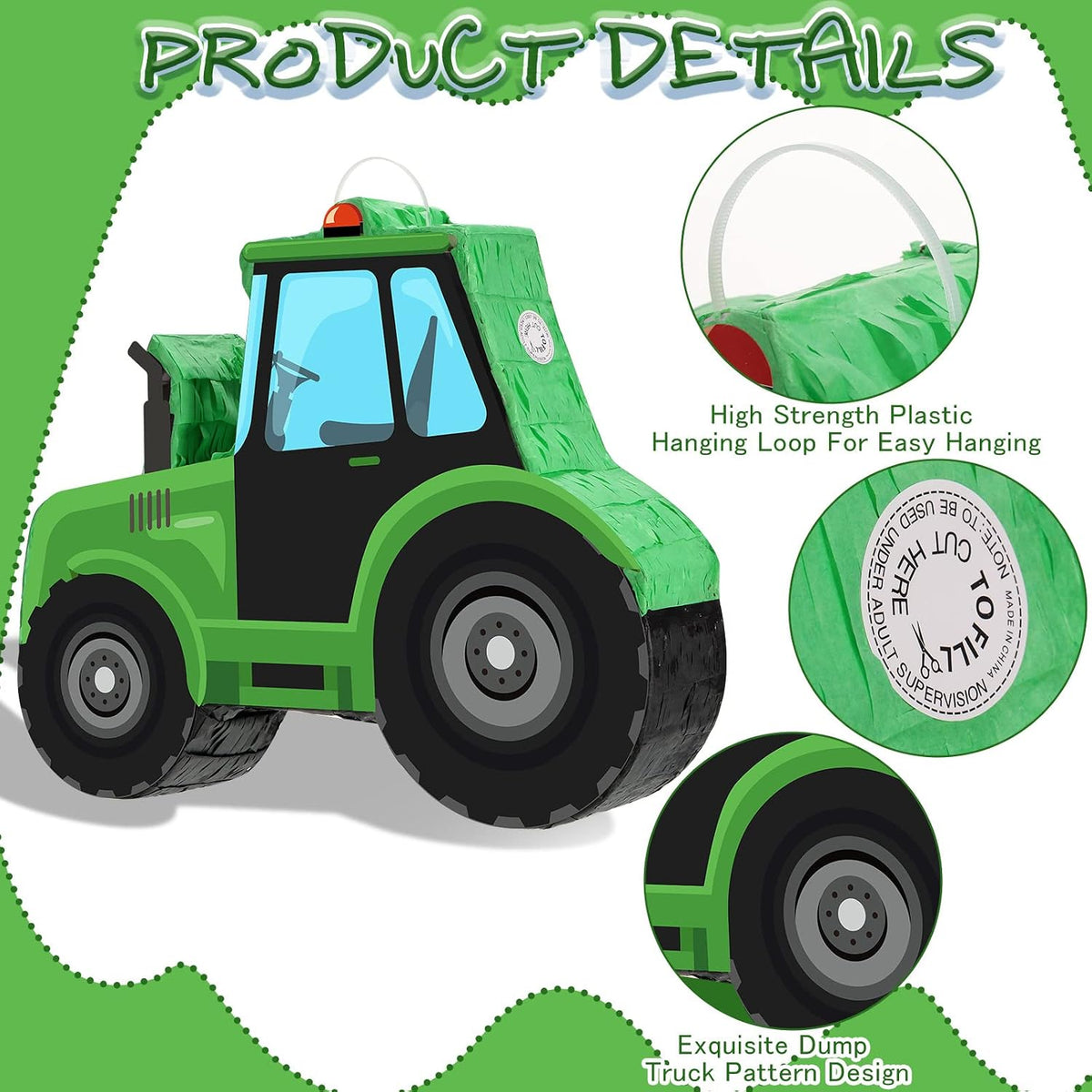 Aoriher Construction Dump Truck Excavator Piñata with Blindfold Bat – Fun for Kids & Family - Tractor - image 3