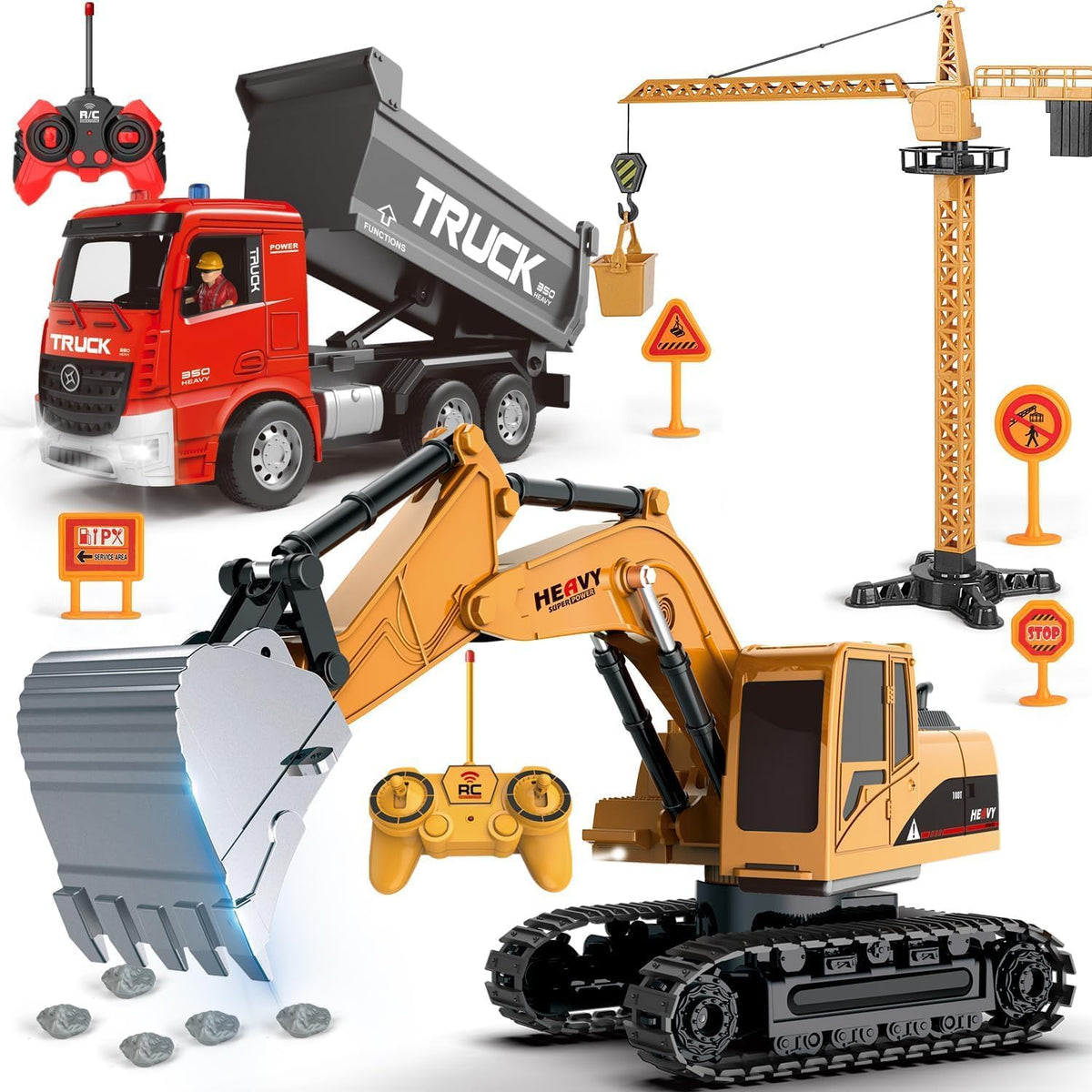 Leopmase 11 channel remote control forklift toy lifting a box with its fork raised - view 2