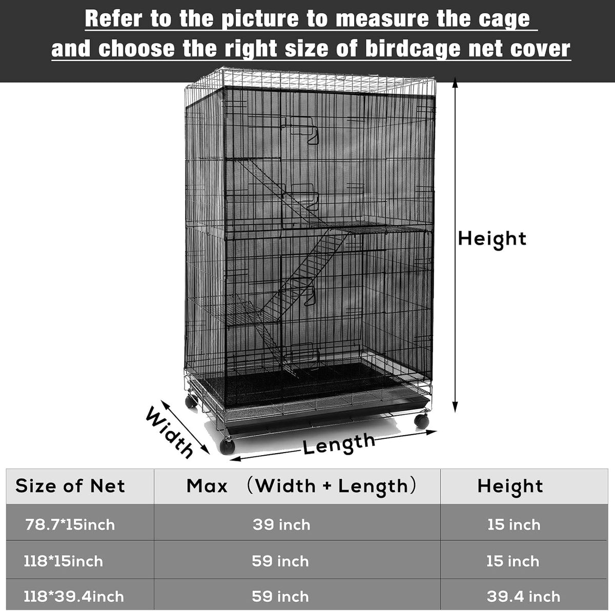 Bird Cage Net Cover Seed Catcher - Black / 59.8 x 39.4 Inch/ 152 x 100 cm - image 2
