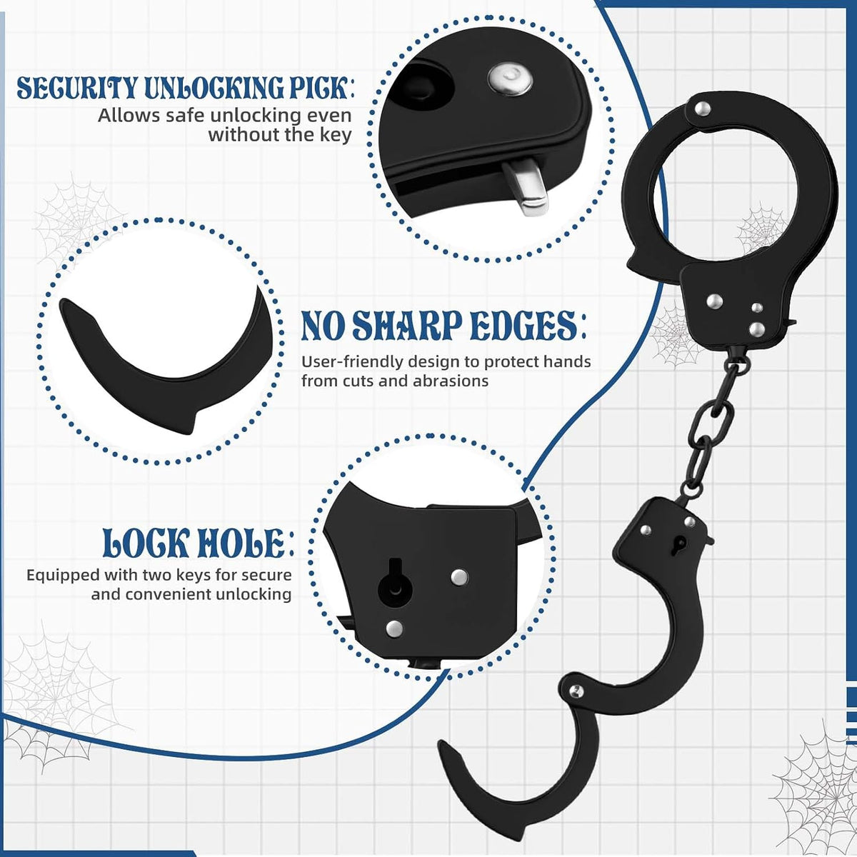AUYYOSK silver metal toy handcuffs for kids with two keys - view 4
