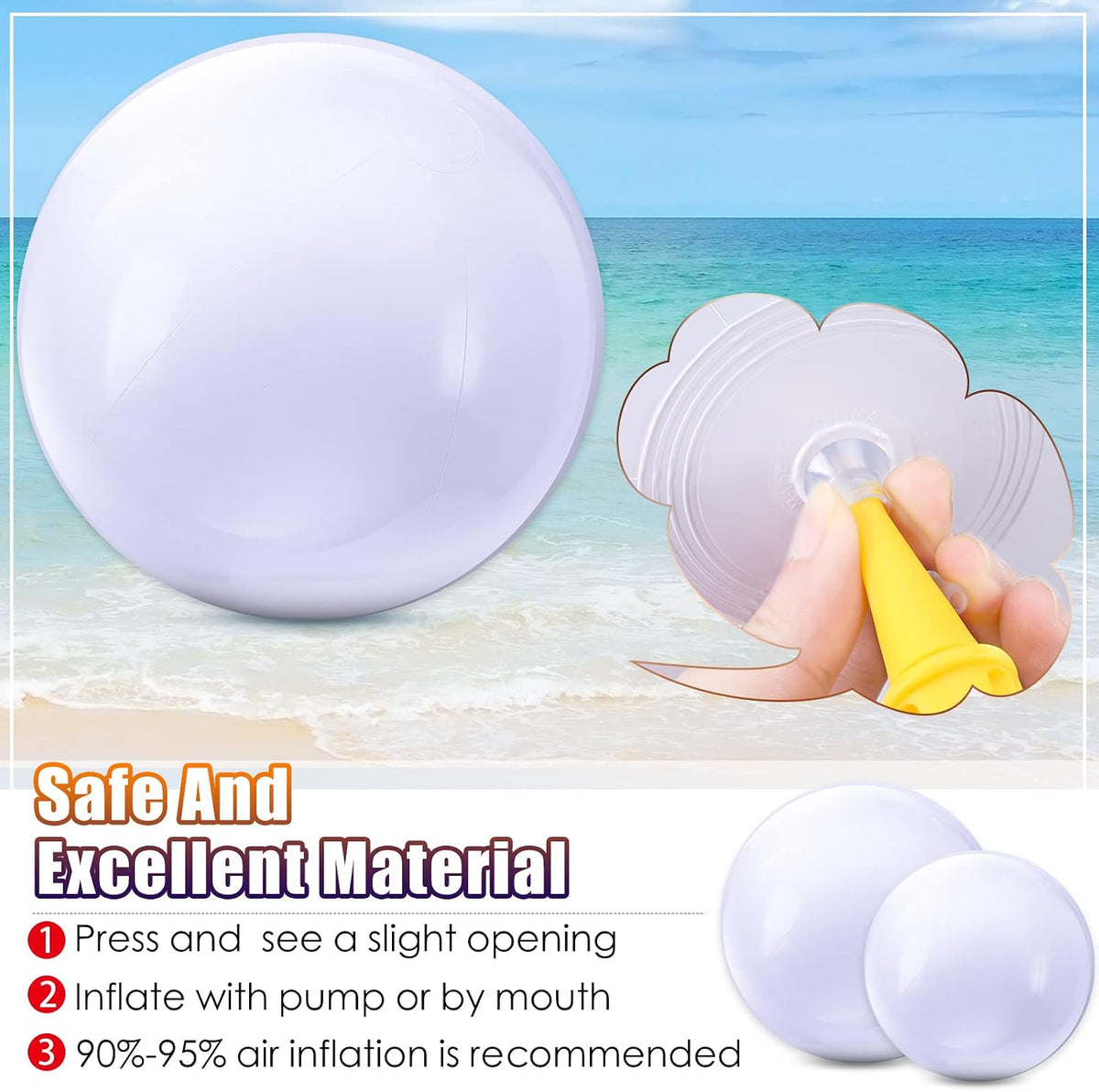 Sinmoe 12 pack white beach balls in 16 and 24 inch sizes, inflated - view 9