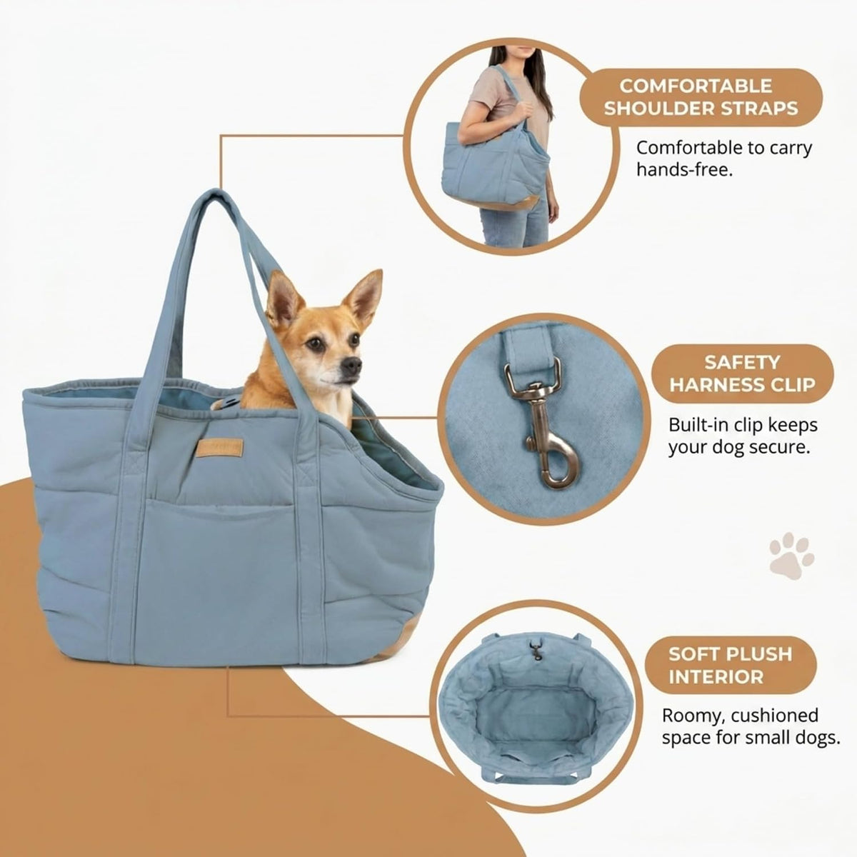 Plush Dog Purse Carrier for Small Dogs, Soft Tote, Black – Essentials for Dogs - Plush Light Blue - image 4