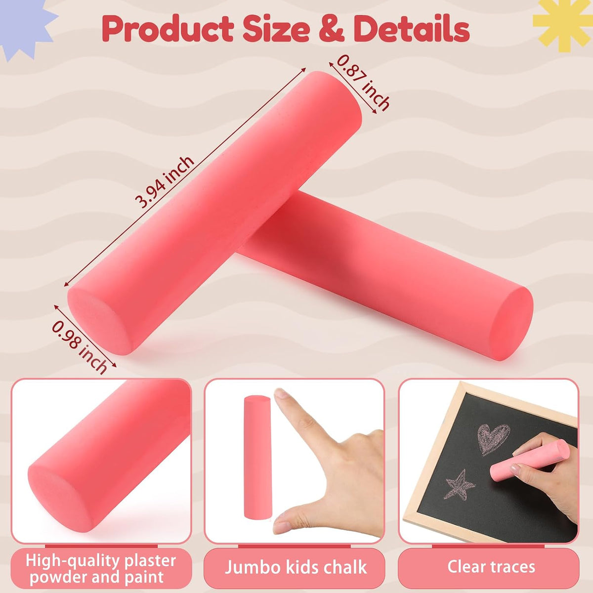 Fulmoon 40 pieces jumbo round white sidewalk chalk for kids - view 26