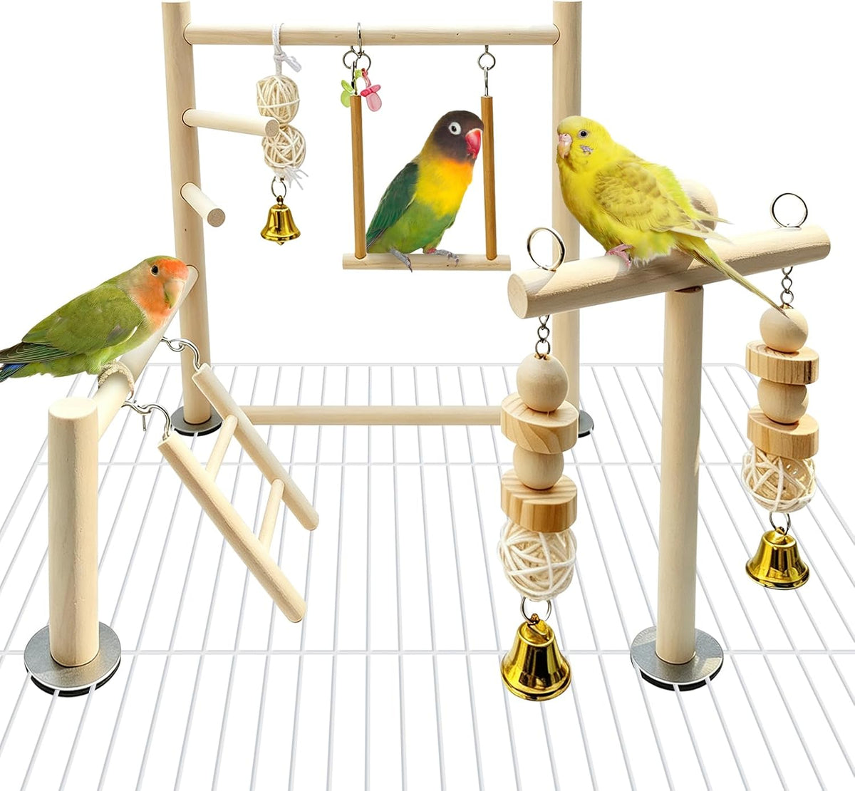 Natural Wood Bird Play Gym for Small Birds - Style B