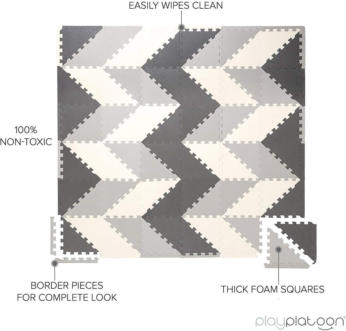 Non-Toxic Extra-Thick 36 Piece Children Play & Exercise Mat - 6x6' (Triangle) / Grey/Cream/Charcoal - image 4