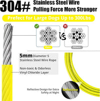 Jenico Dog Tie Out Cable, 10/15/20/30/40/50/70/100/150FT Runner Cable with Swivel Hook and Shock Spring, Yard and Camping Dog Leash Run Tether, Small to Medium Pets Up to 500 LBS