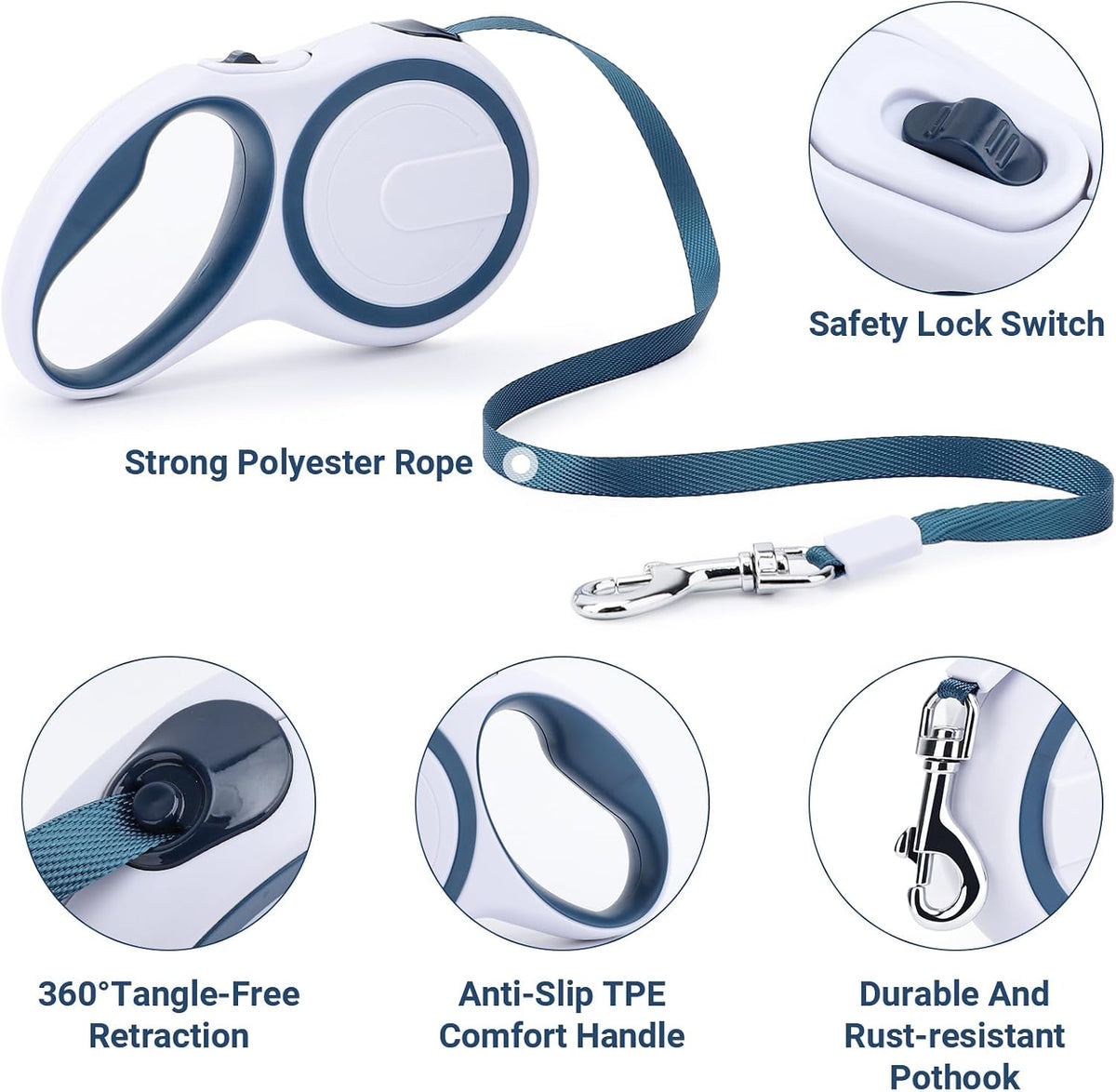 Segarty 26ft Dog Leash Retractable - Blue White / 16ft(up to 44 lbs) - image 3