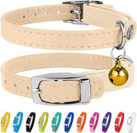 CollarDirect Leather Cat Collar, Kitten Collar with Removable Bell Black Blue Red Orange Lime Green (6-7 Inch, Beige)