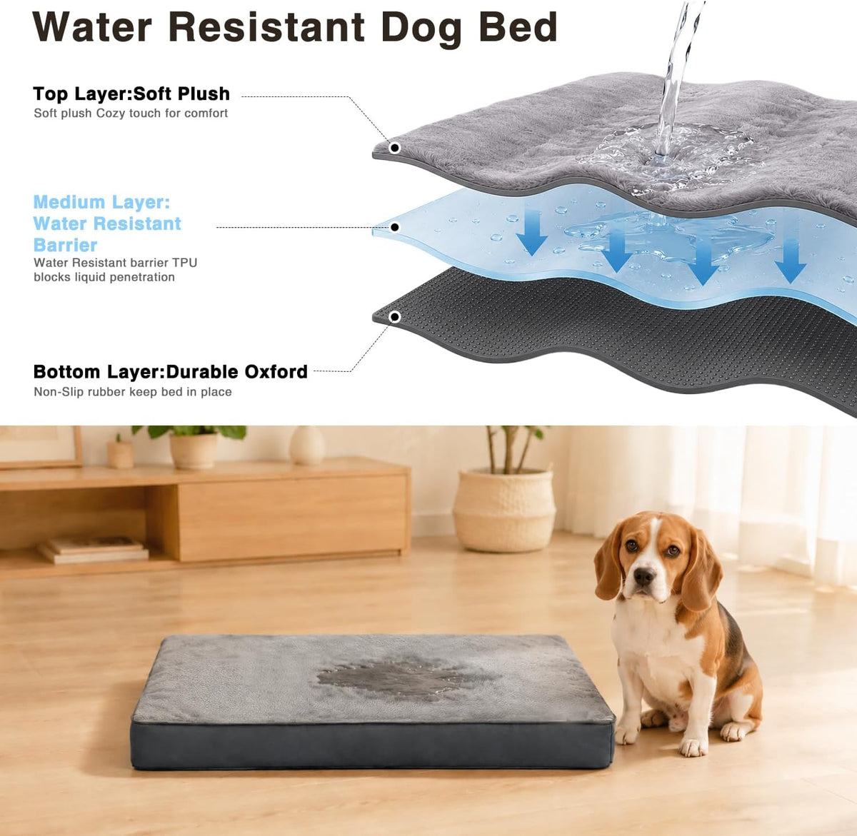 Large Plush Dog Bed for Crate with Washable Cover, 35x22 - 35.0"L x 22.0"W x 3.0"Th / Grey - image 3