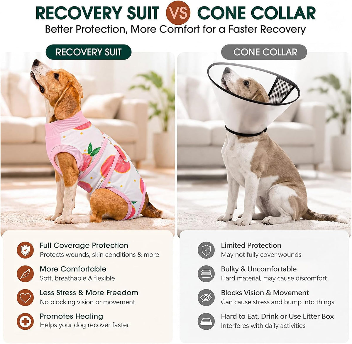 Kuoser dog recovery suit with belly opening in soft cotton spandex fabric - view 3