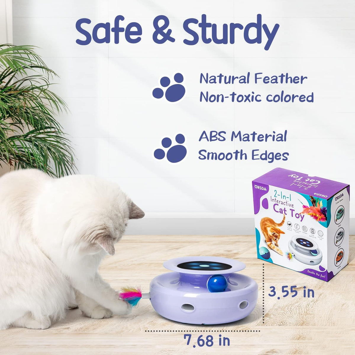 ORSDA 2in1 Interactive Toys for Indoor Cats, Timer Auto On/Off - Periwinkle - image 3
