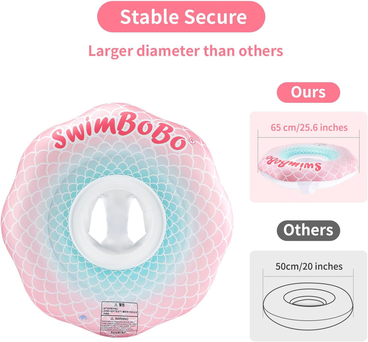 Inflatable Baby Swimming Float with Safety Seat Fun Swimming Pool - Pink Mermaid - image 2