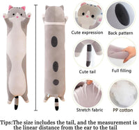 Long Cat Plush Pillow Soft Cat Hugging Pillow Stuffed Animal Pillow - Gray / 19.68 inches - image 2