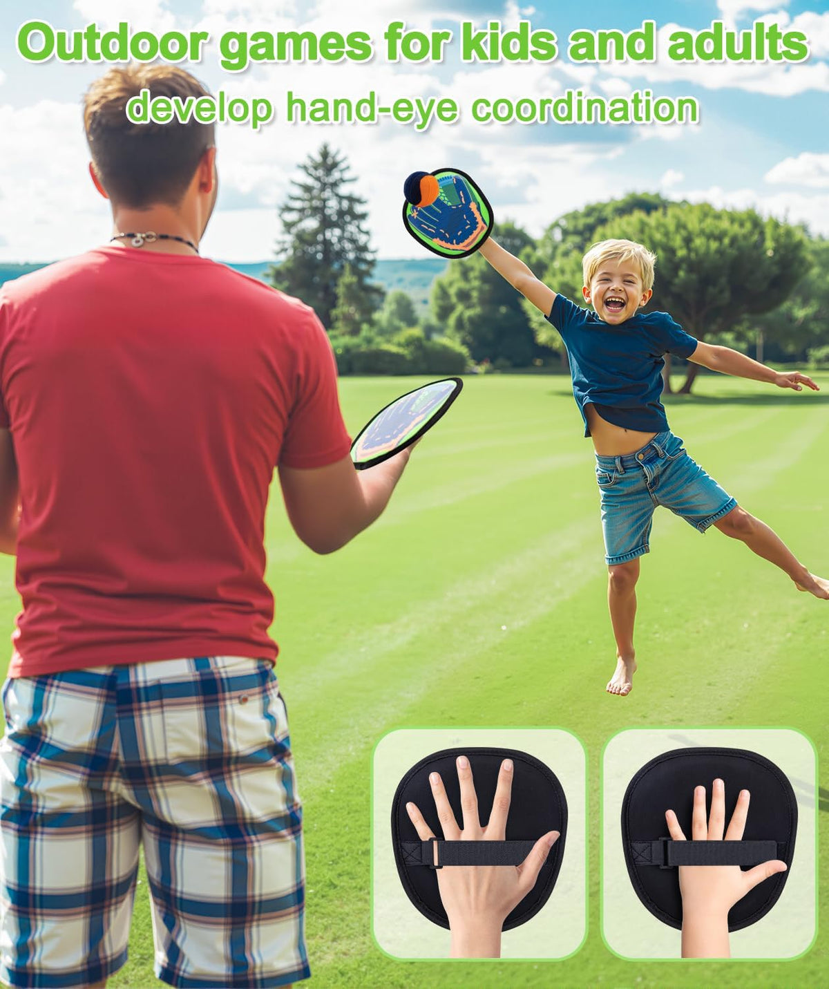 Toss and Catch Game with Soft Balls & Sticky Baseball Gloves - Green / 2 paddles 2 balls - image 3