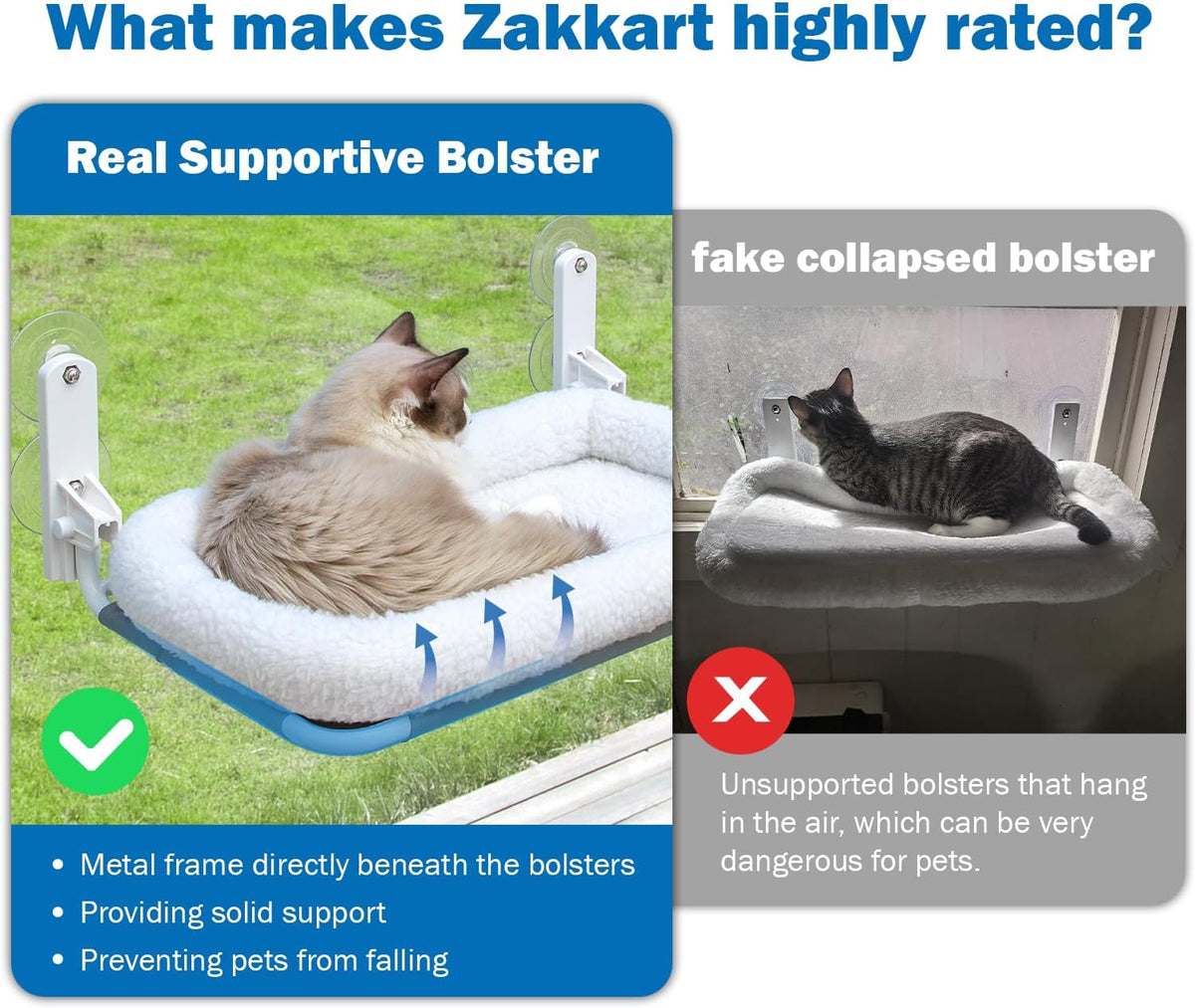 Zakkart Foldable Cat Hammock for Window – Essentials for Cats - White Bolster Bed / Large - image 2