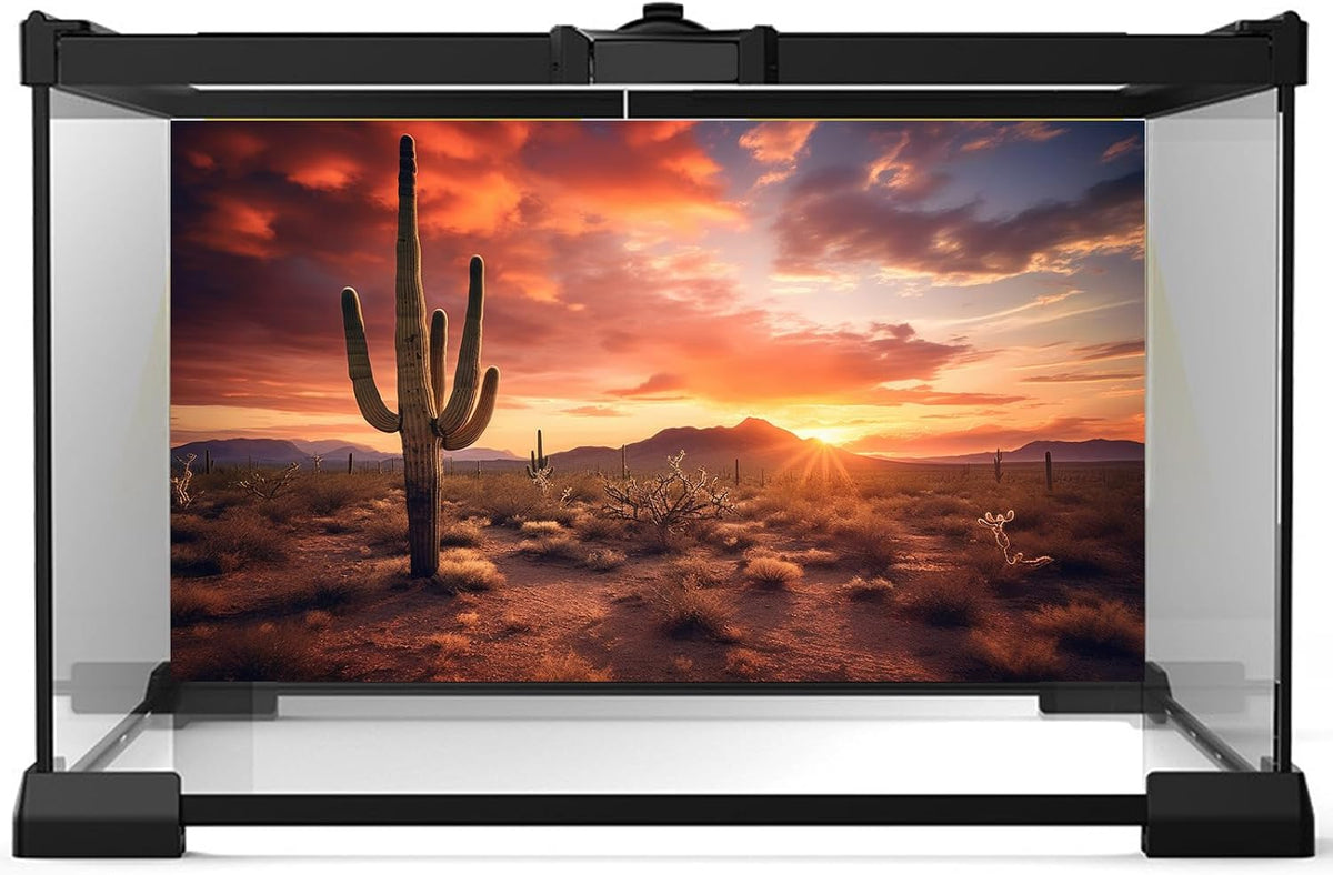 Reptile Tank Backdrop Sunset Desert Terrarium Background Saguaro - 48(W)x18(H)inches/ 120(W)*45cm(H) / Cacti Green - image 2
