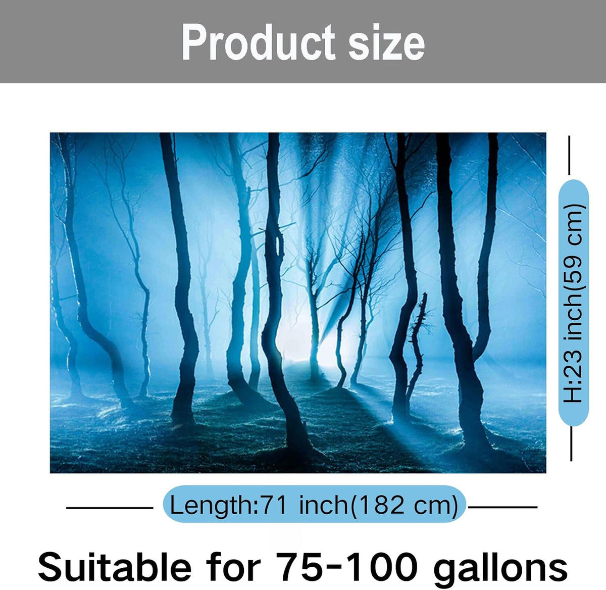 ELEBOX Fish Backgrounds Paper Double Sides 3D Stone & Trees Aquarium - H:23.4"x L:71.7" / N - image 2