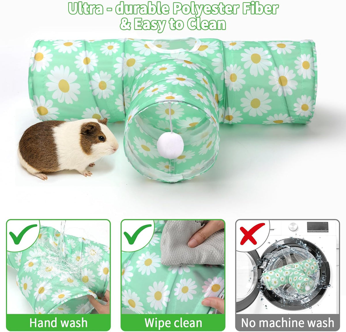 Guinea Pig Tunnel Hideout 3-Way Collapsible Small Pet Tubes - Daisy - image 4