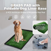 Dog Grass Pad with Foldable Dog Litter Box,Extra Large Liner Base for Balcony，Ultra-Absorbent Artificial Grass Pads for Dogs Pee Pad Holder, Potty Training, 2 PCS Reusable Pee Pad