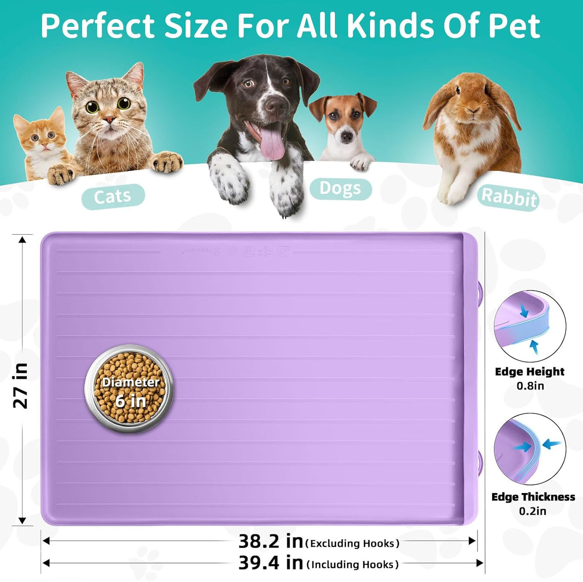 Dog Mat for Food and Water - Purple / 39.4"L x 27"W - image 2