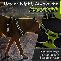 Eagloo Dog Harness Large Breed, No Pull Service Vest with Reflective Strips and Control Handle, Adjustable and Comfortable for Easy Walking, No Choke Pet Harness with 2 Metal Rings, Green, XL