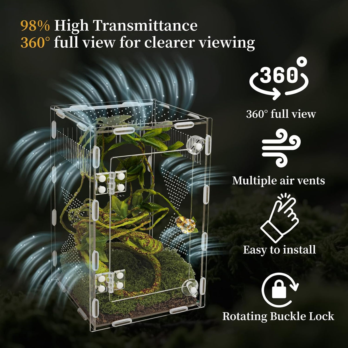 Acrylic Reptile Terrarium Easy Assembly - M-9.8*5.9*5.9in-Upgrade - image 3