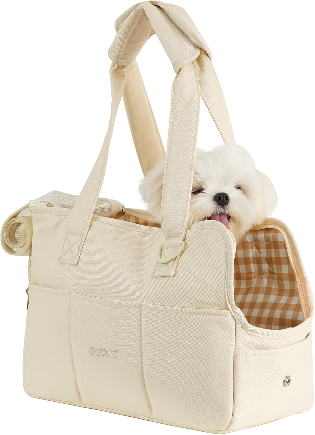 ONECUTE Dog Purse Carrier for Small Dogs Rabbit cat with Large Pockets - Beige / 13.6"L x 6.5"W x 10.0"H
